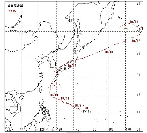 ルース台風進路図